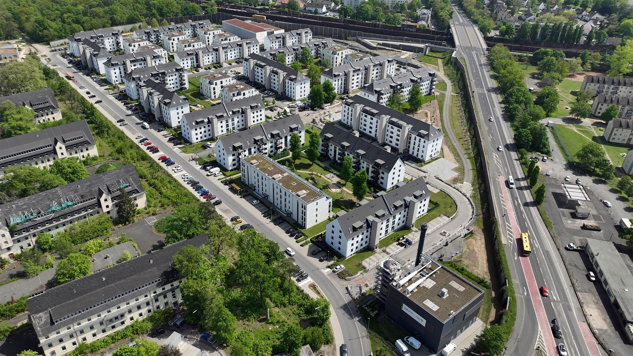 Eine Luftaufnahme des Pioneer Parks in Hanau.